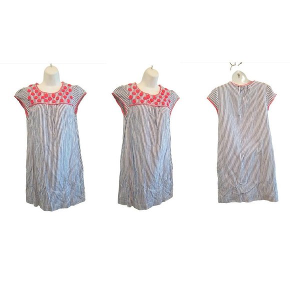Boden Dresses & Skirts - Boden Striped Blue/White Linen Blend Dress with Red accents Size 4